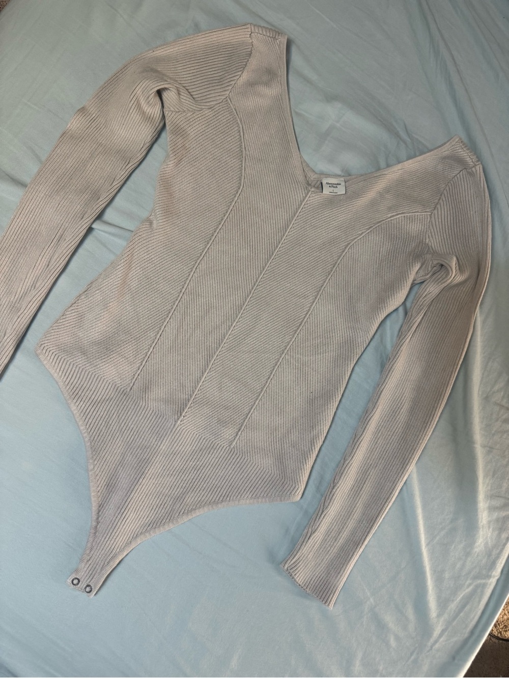 Abercrombie & Fitch Ribbed Long Sleeve One-Piece Bodysuit - Light Taupe